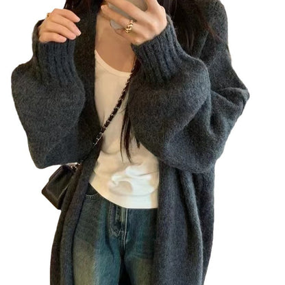 Damen Kuscheliger Strickcardigan mit lässigem Schnitt und weitem Kragen Merchesia