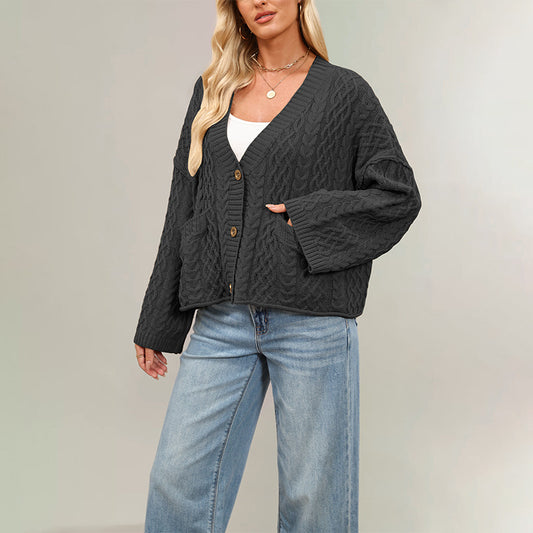 Damen Strickjacke mit Kabelmuster und Taschen Merchesia