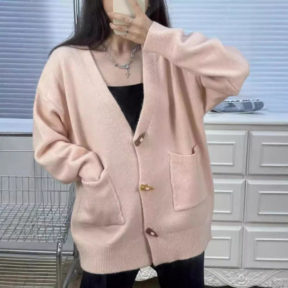 Damen Strickjacke mit großen Taschen und elegantem V-Ausschnitt Merchesia