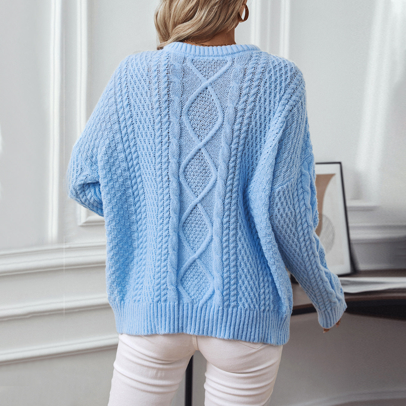 Damen Strickpullover mit strukturiertem Zopfdesign und Rundhalsausschnitt Merchesia