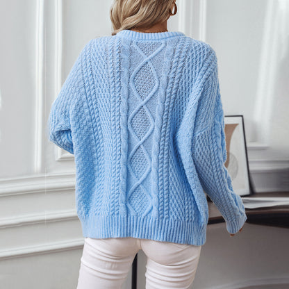 Damen Strickpullover mit strukturiertem Zopfdesign und Rundhalsausschnitt Merchesia
