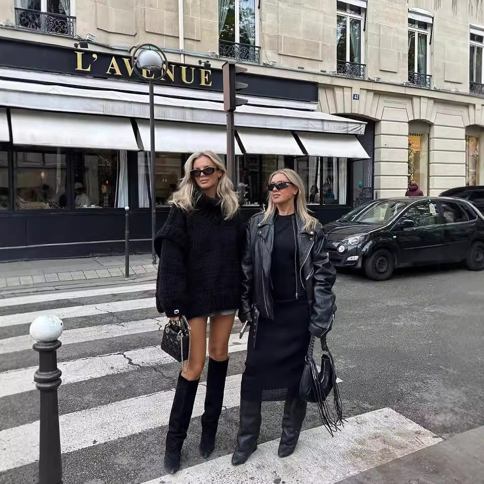 Damen Strickpullover mit hohem Kragen und weit geschnittenen Ärmeln Merchesia