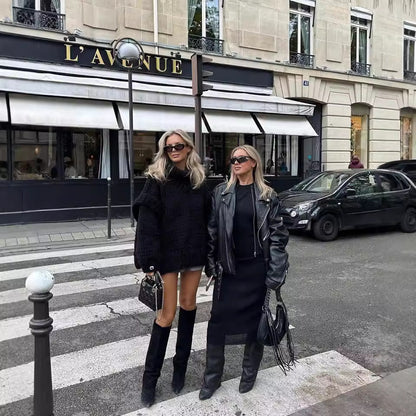 Damen Strickpullover mit hohem Kragen und weit geschnittenen Ärmeln Merchesia