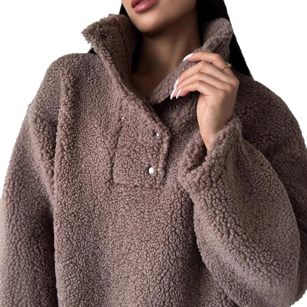 Damen Kuscheliger Fleece-Pullover im Casual-Style Merchesia