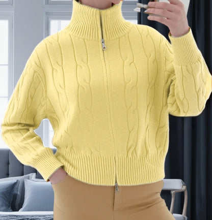 Damen Strickpullover mit hohem Kragen und Zipper Merchesia