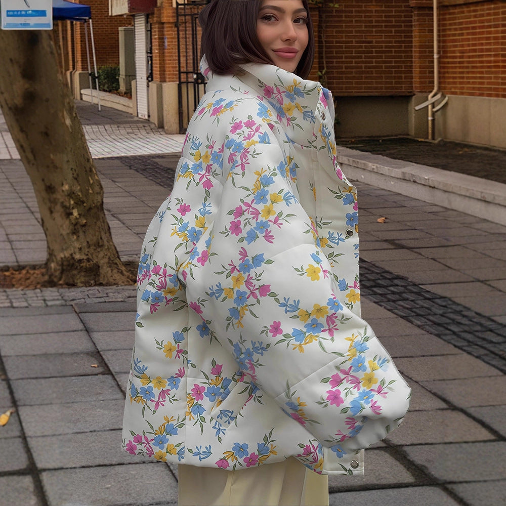 Damen Freizeitjacke mit floralem Muster und voluminösen Ärmeln Merchesia