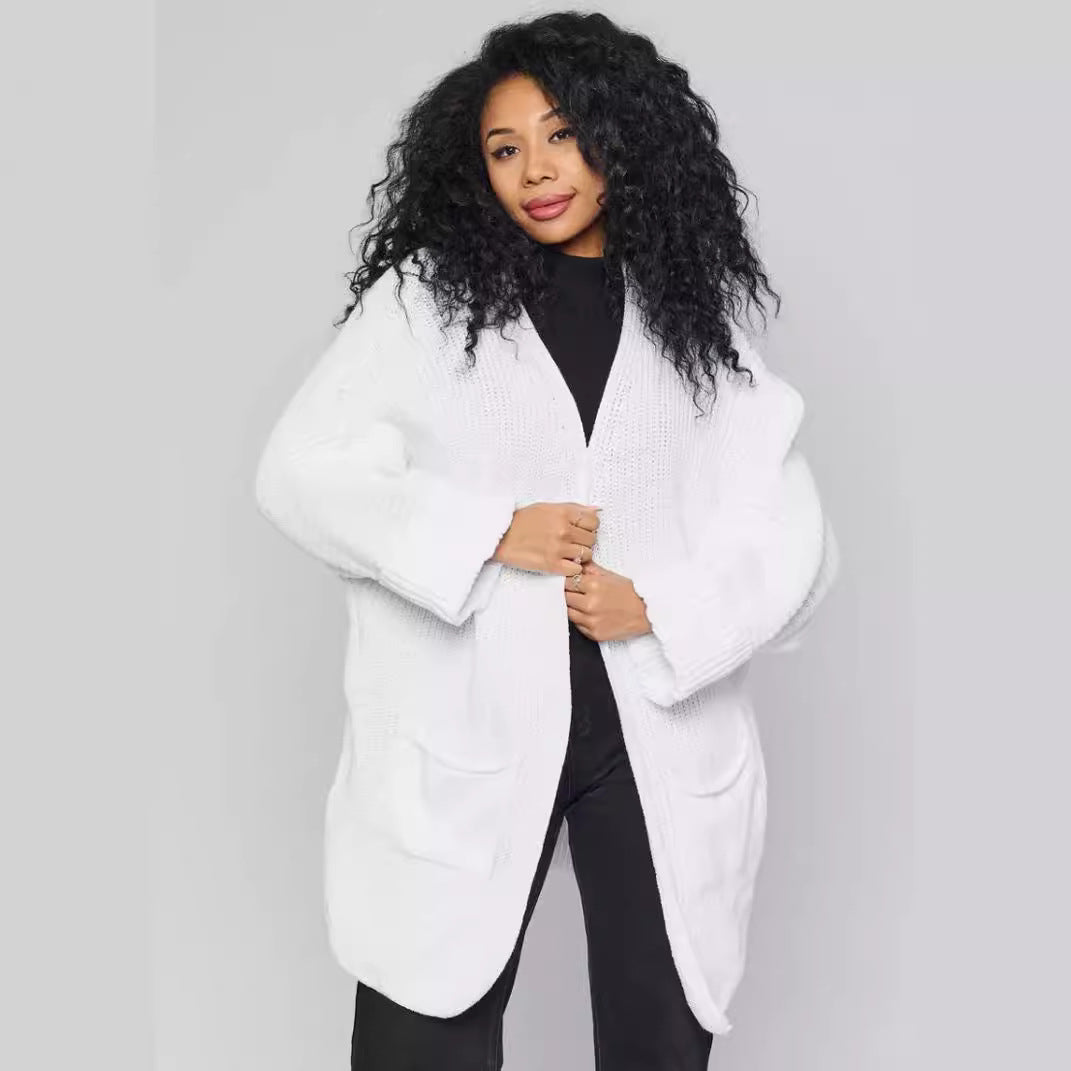 Damen Oversized Strickjacke mit großen Taschen und bequemen Rippenärmeln Merchesia