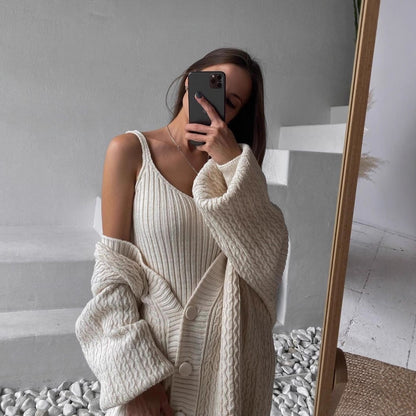 Damen Großer Strickcardigan mit Knopfleiste und Ballonärmeln Merchesia