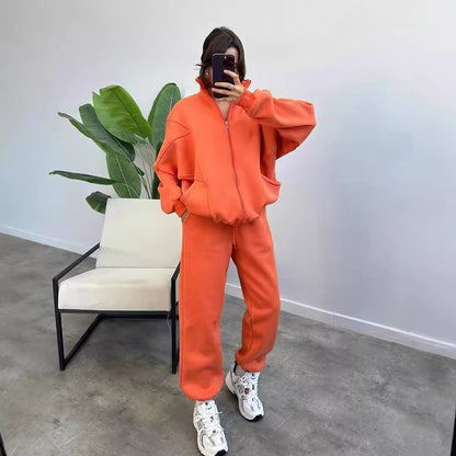 Damen bequemer und stilvoller Zip-Hoodie mit passenden Jogginghosen Merchesia