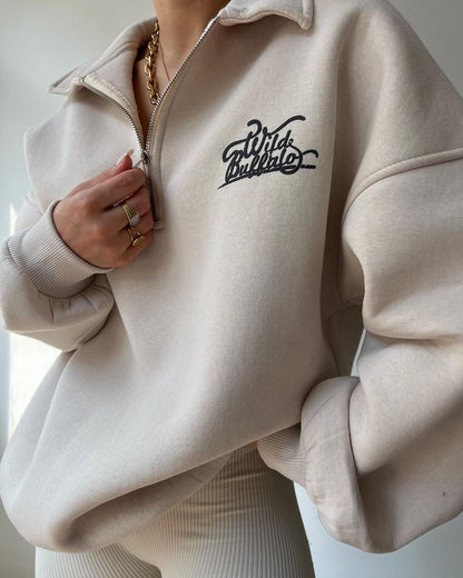 Damen Hoodie-Pullover mit hohem Kragen und Reißverschluss Merchesia