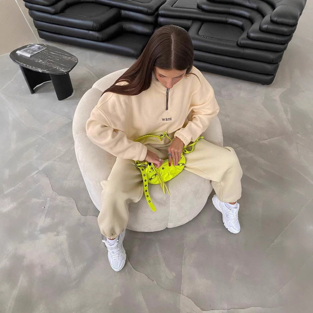 Damen modischer Fleece-Pullover mit Halb-Reißverschluss und überschnittenen Schultern Merchesia