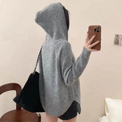 Damen lässiger Strickpullover mit hochgezogenem Kragen und Reißverschluss Merchesia