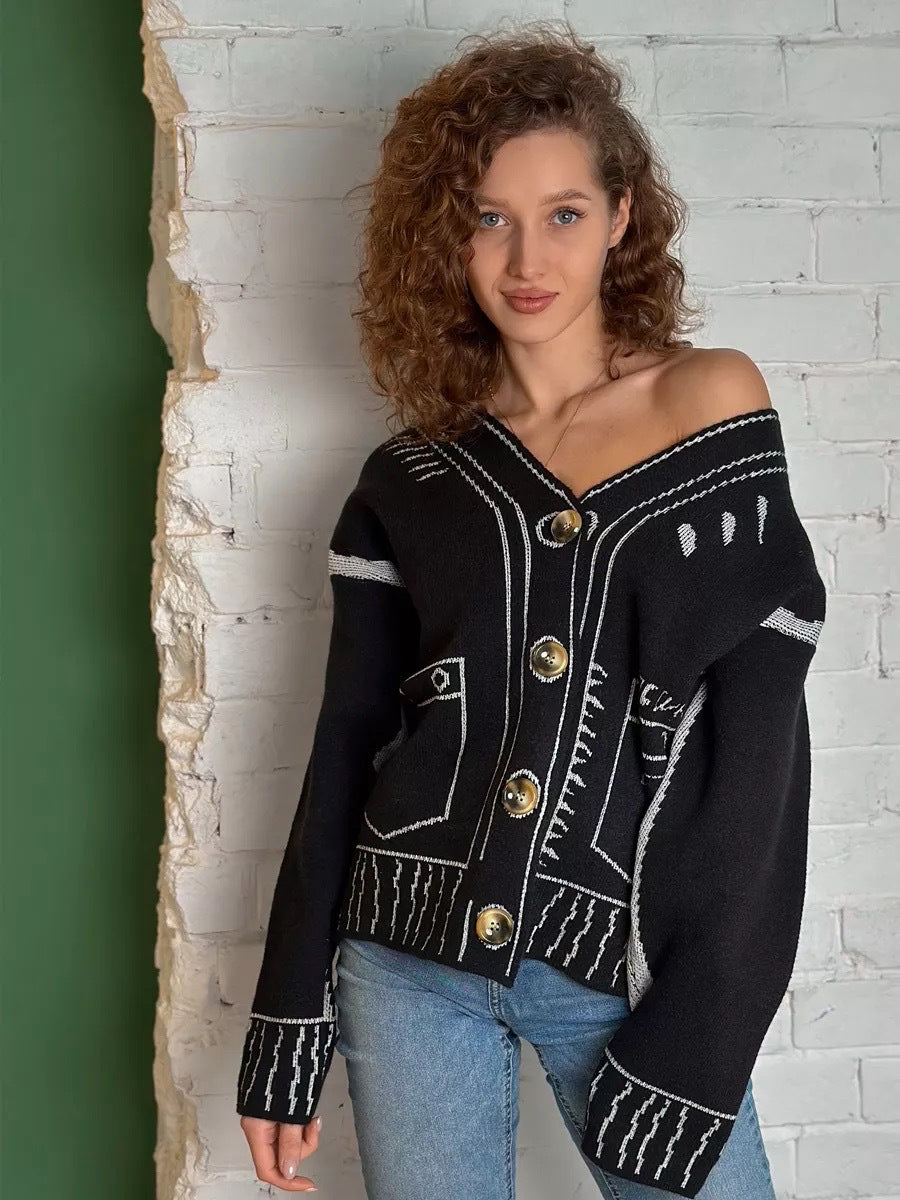 Damen modische Strickjacke mit asymmetrischem Design und dekorativen Knöpfen Merchesia