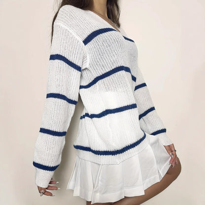 Damen lässiger Strickpullover mit Streifen Merchesia