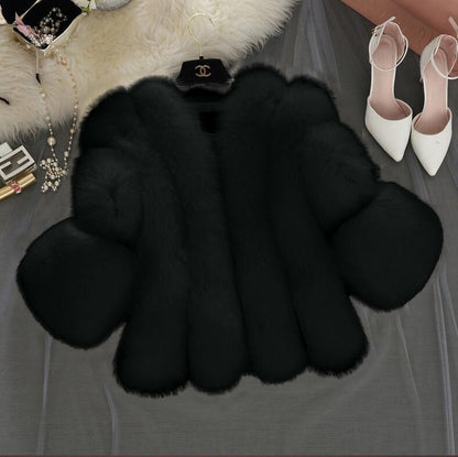 Damen Flauschiger Kunstpelzmantel mit weit geschnittenen Ärmeln Merchesia