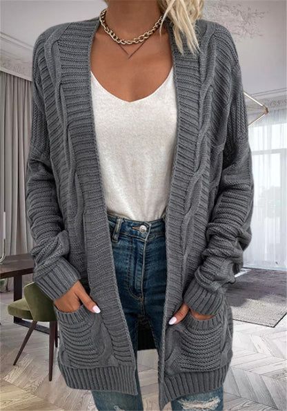 Damen Grobstrickcardigan mit seitlichen Taschen und feinem Muster Merchesia