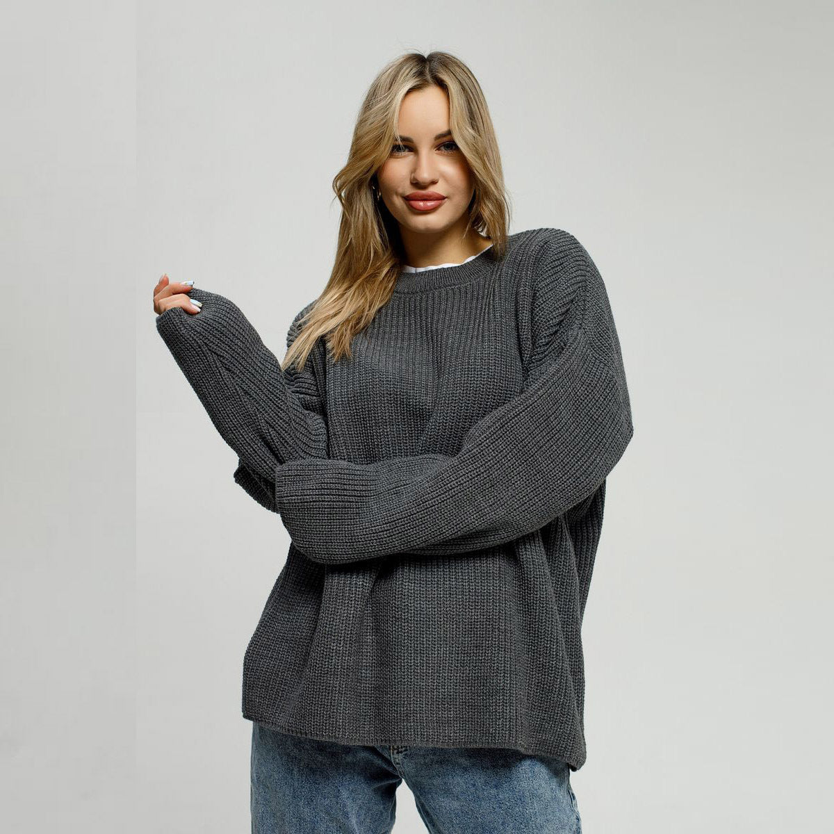 Damen Großer, lässiger Strickpullover mit strukturiertem Muster Merchesia