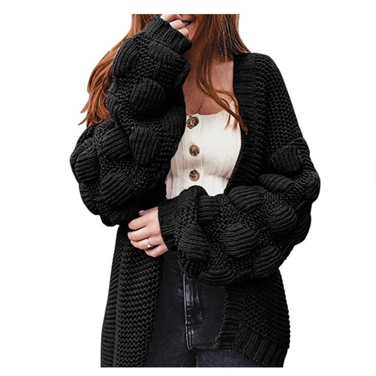 Damen Strickjacke mit voluminösen Puffärmeln und feiner Struktur Merchesia