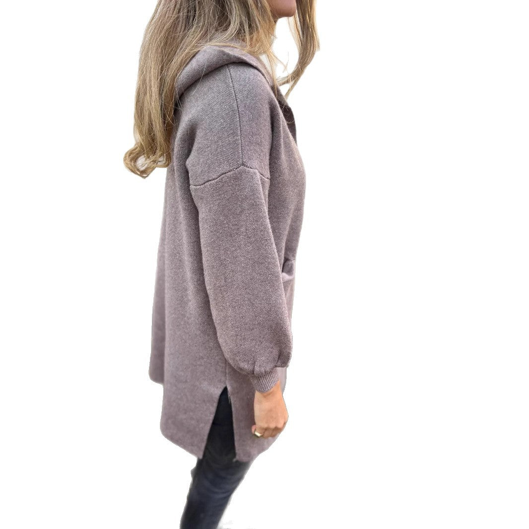 Damen Langärmlige Strickjacke mit Kapuze Merchesia