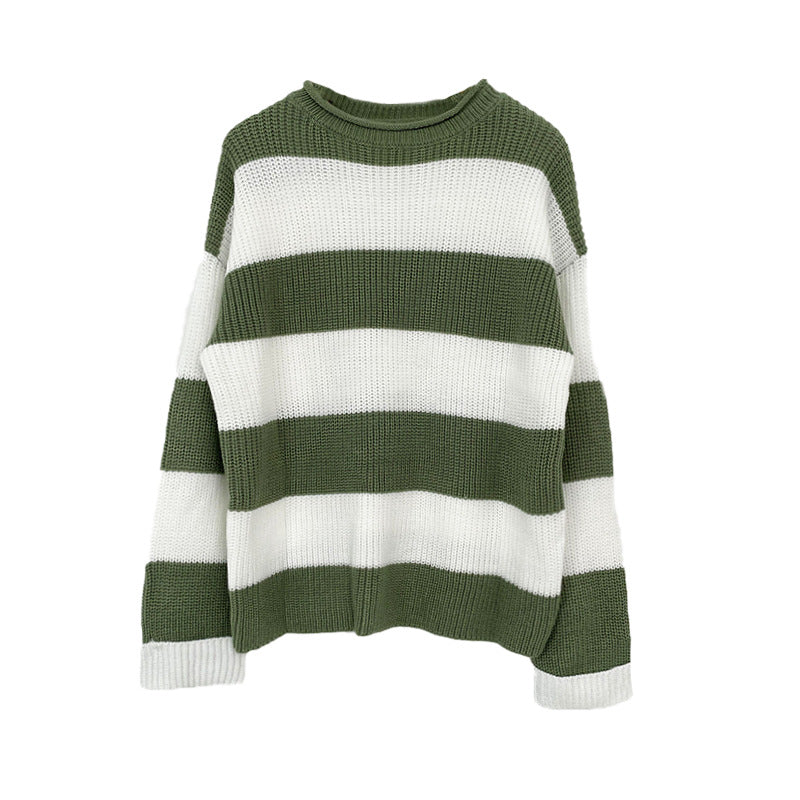 Damen gestreifter Strickpullover mit weitem Schnitt Merchesia