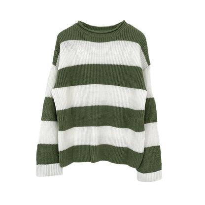 Damen gestreifter Strickpullover mit weitem Schnitt Merchesia