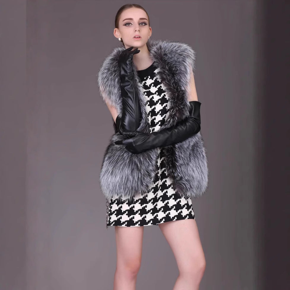 Damen Luxuriöse Kunstpelz-Weste mit breitem Kragen Merchesia