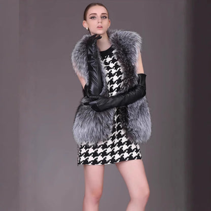 Damen Luxuriöse Kunstpelz-Weste mit breitem Kragen Merchesia