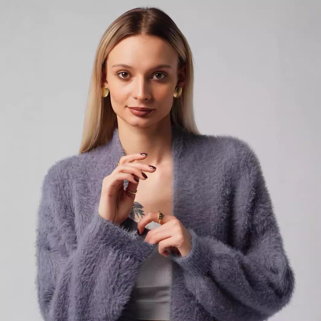 Damen Kuscheliger Strickmantel mit seitlichen Schlitzen und weitem Schnitt Merchesia