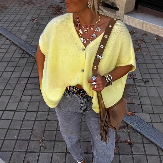 Damen komfortable Strickjacke mit Knopfleiste Merchesia