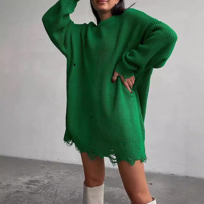 Damen Großer Strickpullover mit distressed Saum Merchesia