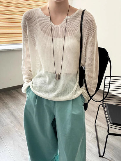 Damen luftiger Strickpullover mit V-Ausschnitt und lässigem Schnitt Merchesia