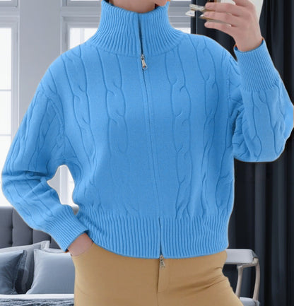 Damen Strickpullover mit hohem Kragen und Zipper Merchesia