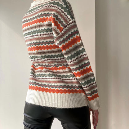 Damen lässiger Strickcardigan mit buntem Muster und Knopfleiste Merchesia