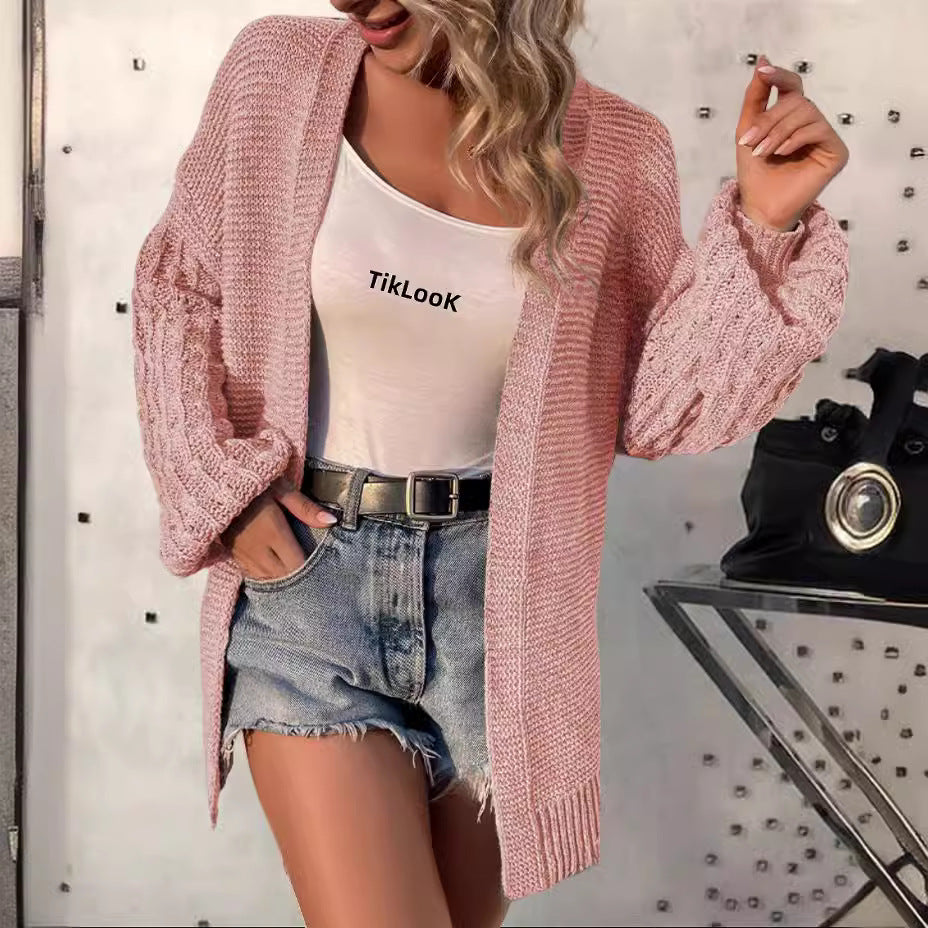 Damen lockerer Strickcardigan mit strukturierten Ärmeln und offenem Schnitt Merchesia