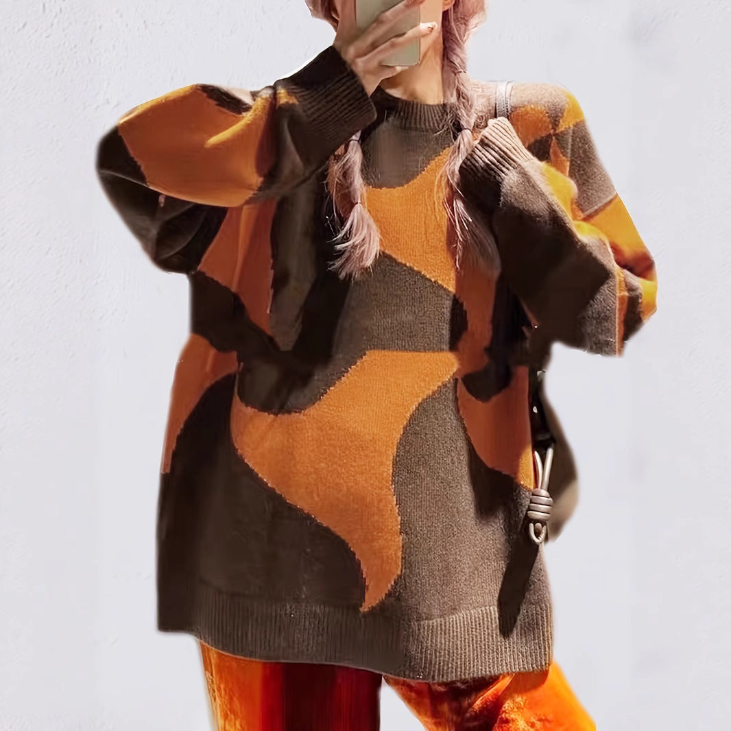 Damen Übergroßer Pullover mit einzigartigem Muster Merchesia