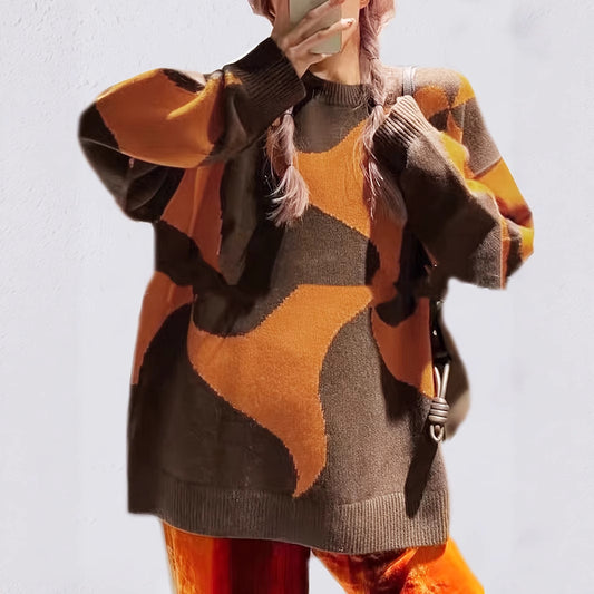 Damen Übergroßer Pullover mit einzigartigem Muster Merchesia