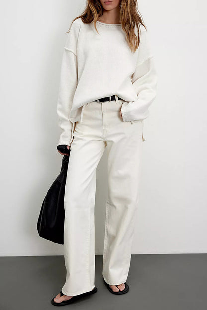 Damen lässiger Strickpullover mit weiten Ärmeln und Rippenstruktur Merchesia