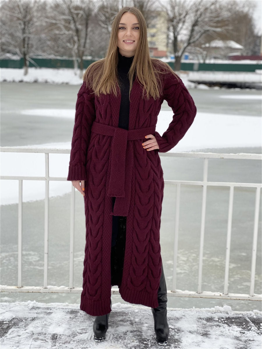 Damen Grobstrickmantel mit offenem Schnitt und praktischen Taschen Merchesia