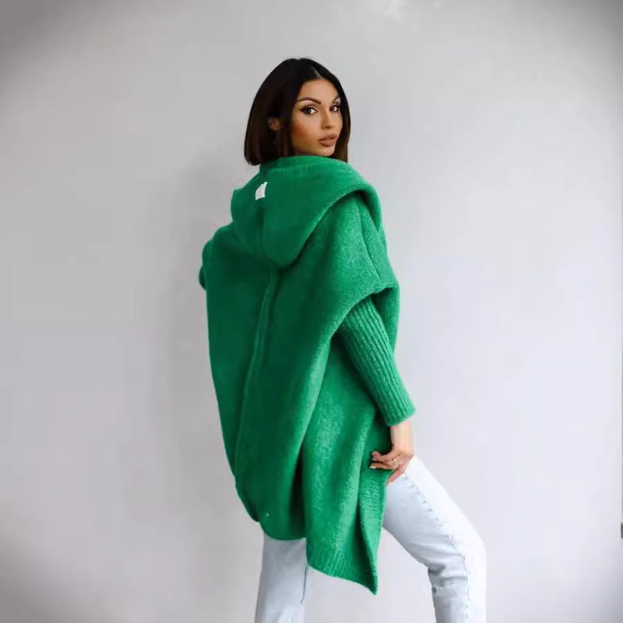 Damen kuschelige Strickjacke mit Kapuze und offenem Schnitt Merchesia