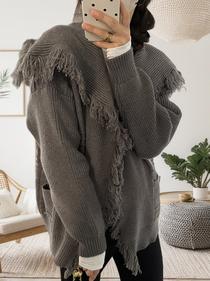 Damen lässiger Strickcardigan mit fransiger Detailverarbeitung Merchesia