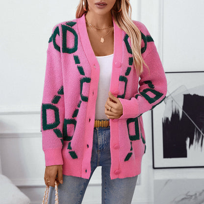 Damen oversized Strickjacke mit auffälligem Design und Knöpfen Merchesia