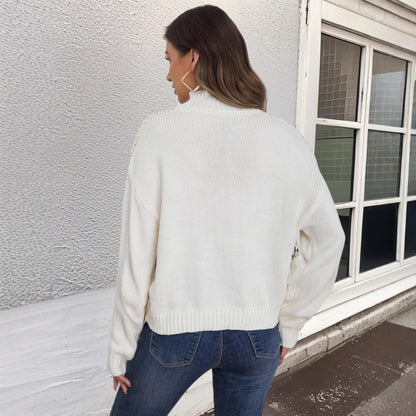 Damen modischer Strickpullover mit geometrischem Muster und hohem Kragen Merchesia