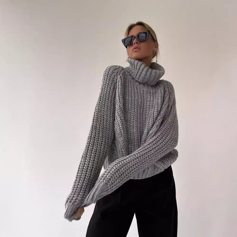 Damen Großer Strickpullover mit Rollkragen und breiten Ärmelabschlüssen Merchesia