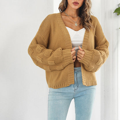 Damen Großer Strickcardigan mit voluminösen Ärmeln und modernen Mustern Merchesia