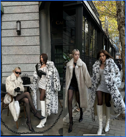 Damen Luxuriöser Kunstpelzmantel mit Leopardenmuster Merchesia