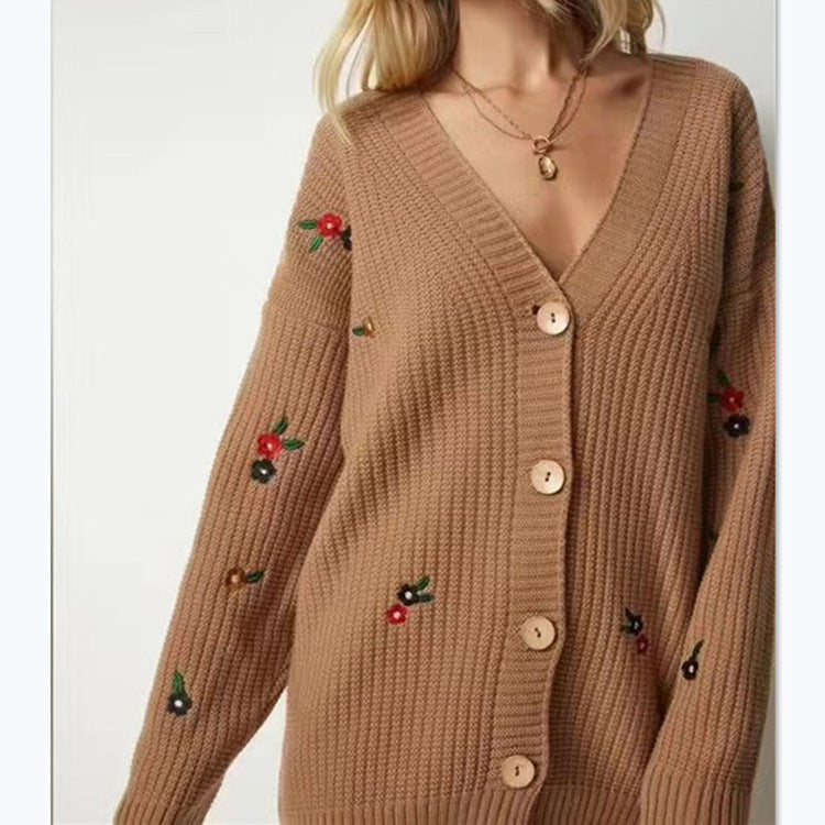 Damen Strickjacke mit floralem Stickdesign und komfortablem Schnitt Merchesia