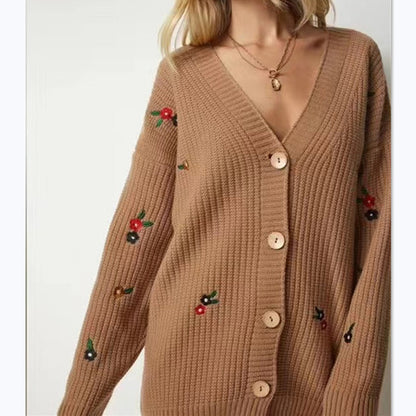 Damen Strickjacke mit floralem Stickdesign und komfortablem Schnitt Merchesia