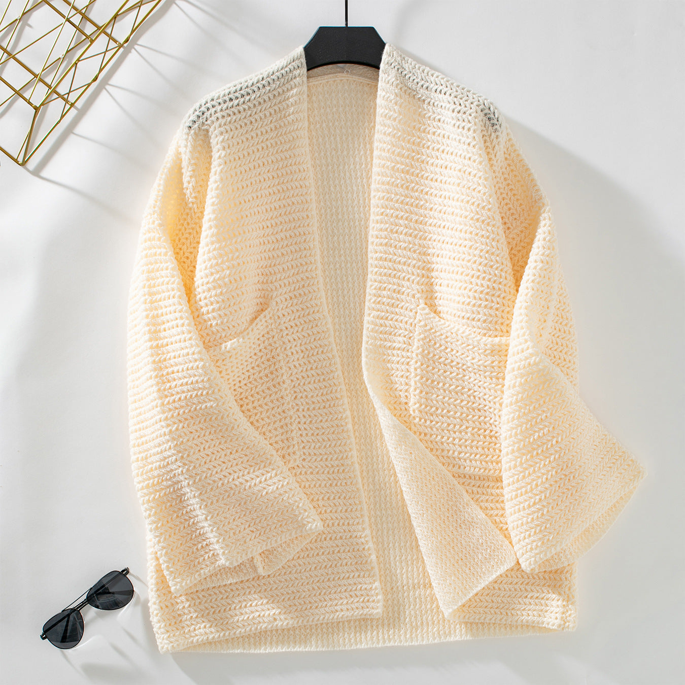 Damen luftige Strickjacke mit großen Taschen und offenen Ärmeln Merchesia