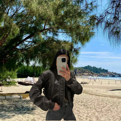 Damen hochwertige und stilvolle Kunstlederjacke Merchesia