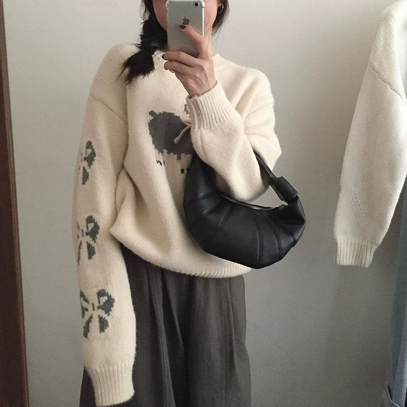 Damen kuscheliger Strickpullover mit aufwendigem Tiermotiv Merchesia